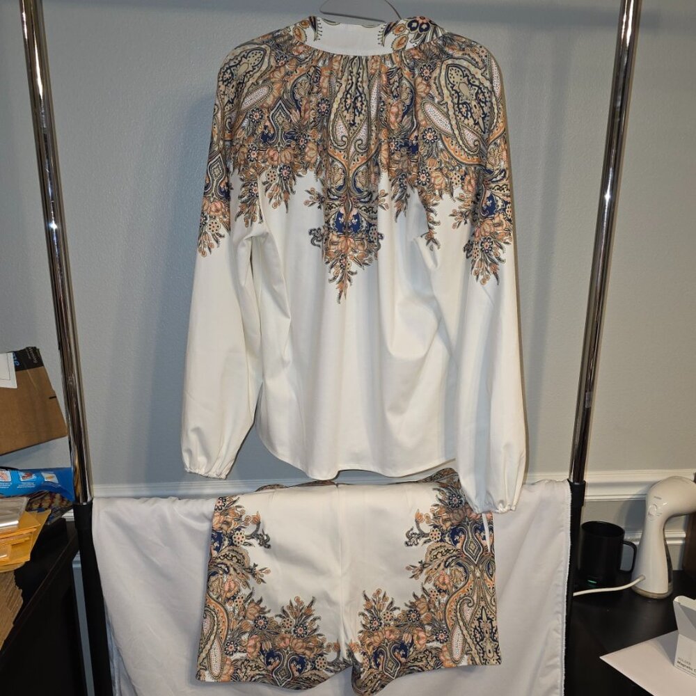 Faux Pearl Button Shirt Shorts Set Cottagecore Feminine Romantic - Picture 5 of 16